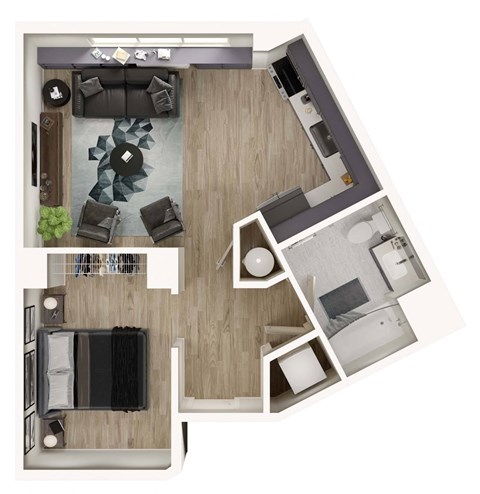 Floor plan for studio, 1 bath, 567 sqft