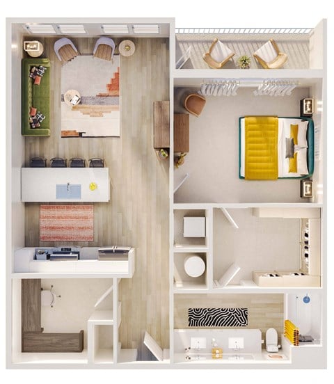 Floor plan for 1 bed, 1 bath, 925 sqft