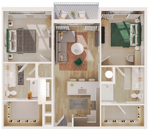 Floor plan for 2 beds, 2 baths, 1093 sqft