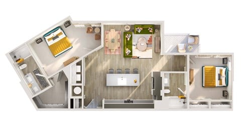 Floor plan for 2 beds, 2 baths, 1202 sqft