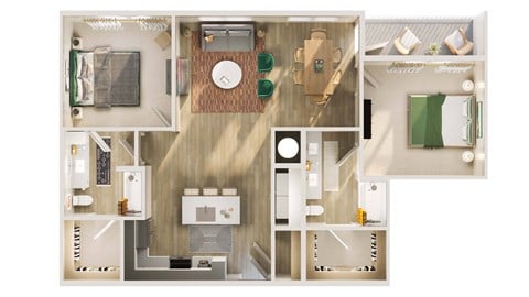 Floor plan for 2 beds, 2 baths, 1258 sqft