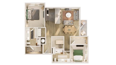Floor plan for 2 beds, 2 baths, 1275 sqft