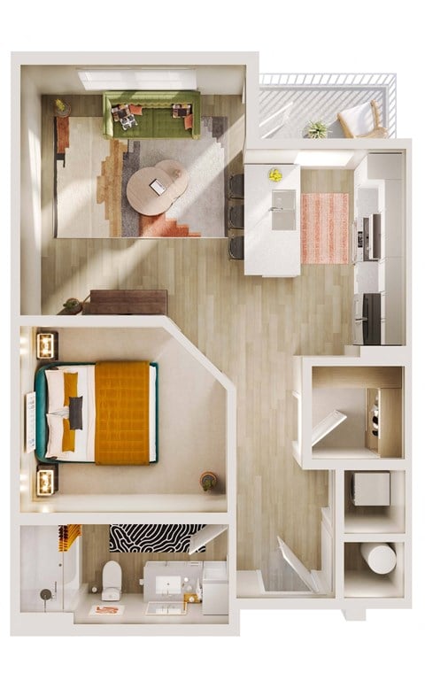 Floor plan for studio, 1 bath, 655 sqft