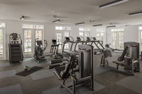 Princeton apartment for rent - A gym with a variety of exercise equipment including treadmills, stationary bikes, and weight machines.