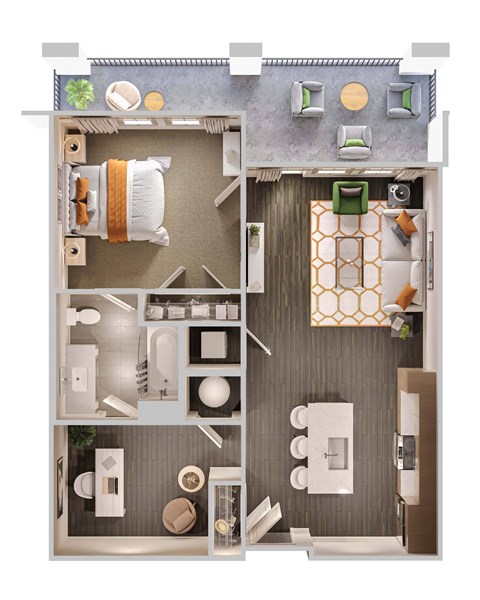 Floor plan for 1 bed, 1 bath, 841 sqft