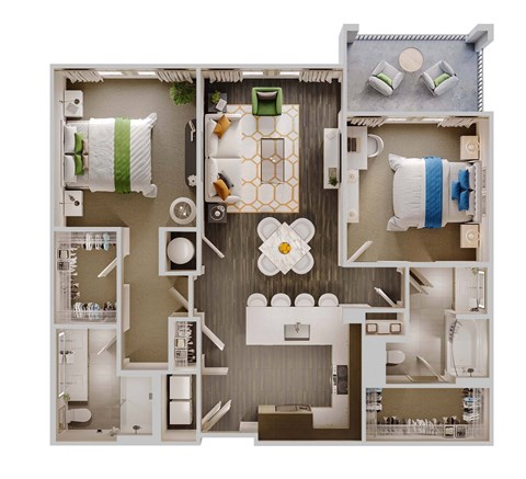 Floor plan for 2 beds, 2 baths, 1142 sqft