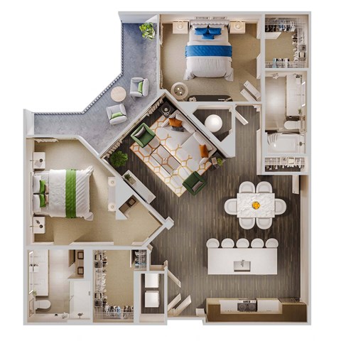 Floor plan for 2 beds, 2 baths, 1246 sqft