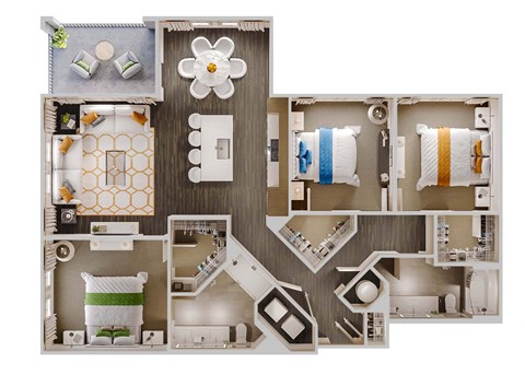 Floor plan for 3 beds, 2 baths, 1455 sqft