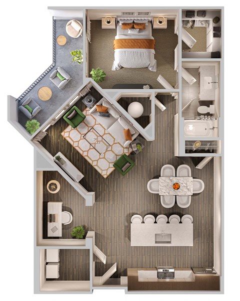 Floor plan for 1 bed, 1 bath, 994 sqft
