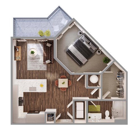 Floor plan for 1 bed, 1 bath, 704 sqft