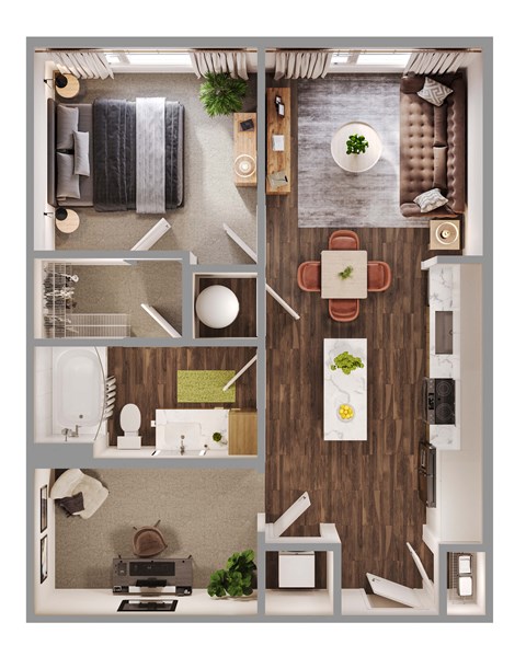 Floor plan for 1 bed, 1 bath, 831 sqft