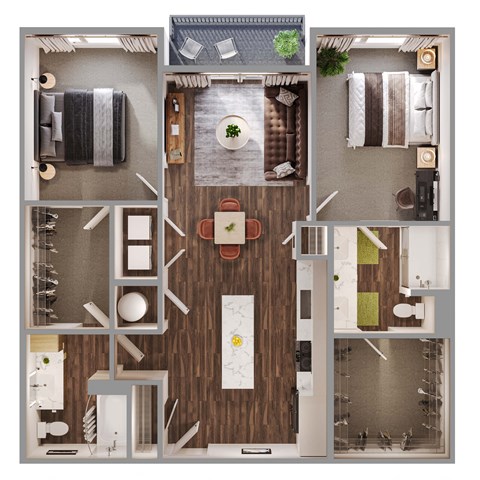 Floor plan for 2 beds, 2 baths, 1123 sqft