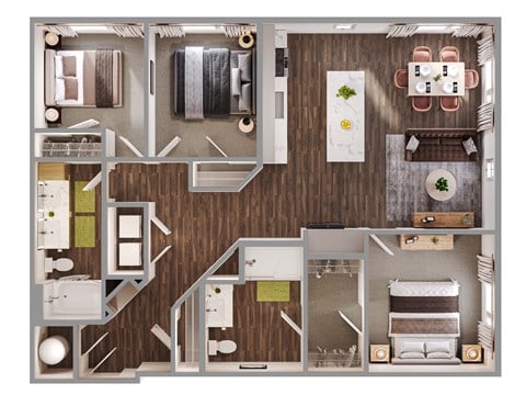 Floor plan for 3 beds, 2 baths, 1325 sqft