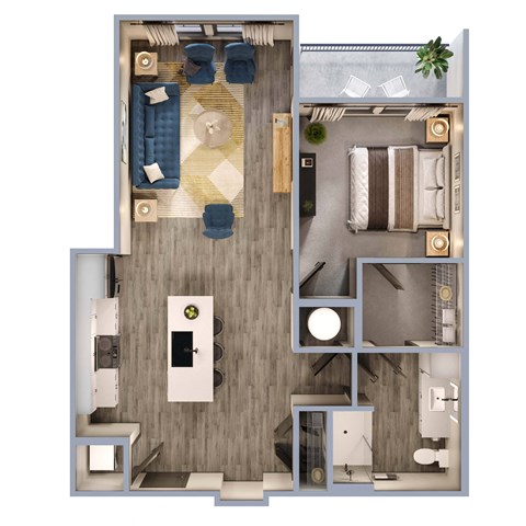 Floor plan for 1 bed, 1 bath, 791 sqft