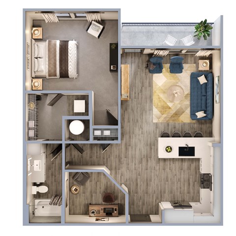Floor plan for 1 bed, 1 bath, 919 sqft