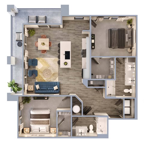 Floor plan for 2 beds, 2 baths, 1176 sqft