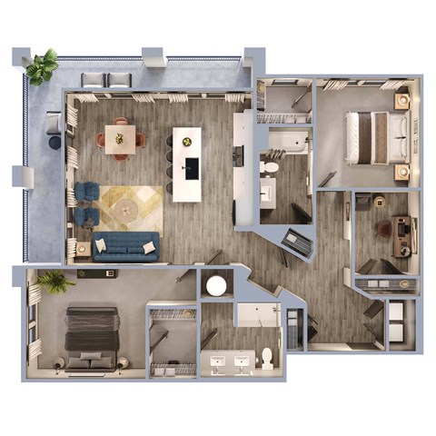 Floor plan for 2 beds, 2 baths, 1374 sqft