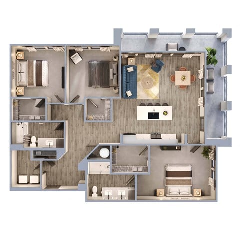 Floor plan for 3 beds, 2 baths, 1528 sqft