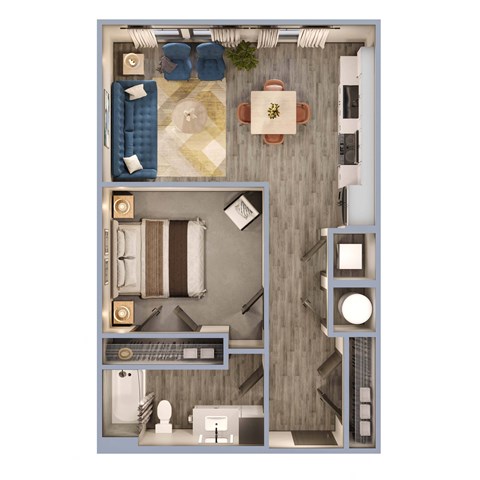 Floor plan for studio, 1 bath, 669 sqft