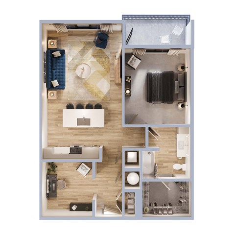 Floor plan for 1 bed, 1 bath, 952 sqft