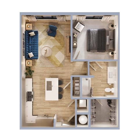 Floor plan for 1 bed, 1 bath, 725 sqft