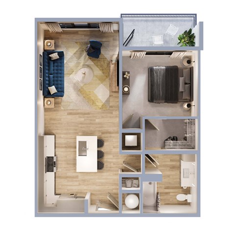 Floor plan for 1 bed, 1 bath, 751 sqft