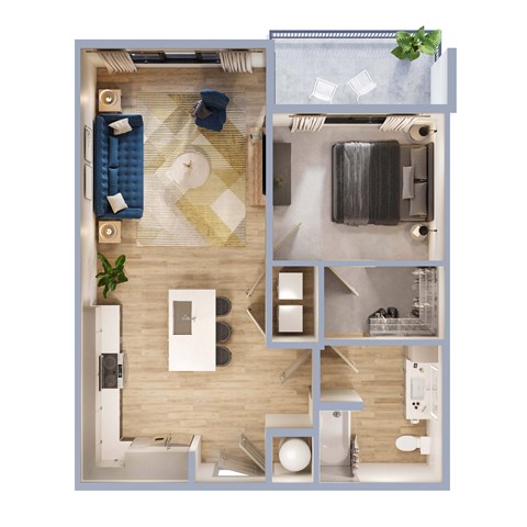 Floor plan for 1 bed, 1 bath, 751 sqft