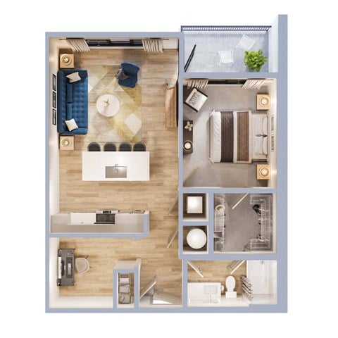 Floor plan for 1 bed, 1 bath, 765 sqft