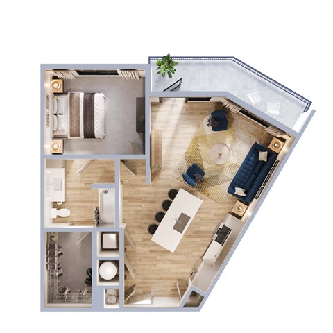 Floor plan for 1 bed, 1 bath, 783 sqft