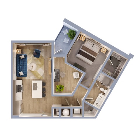 Floor plan for 1 bed, 1 bath, 790 sqft