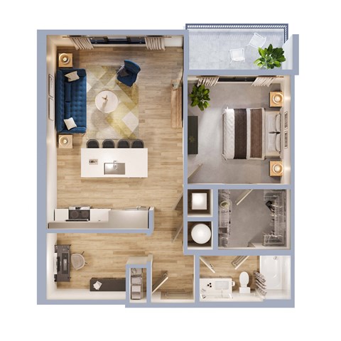 Floor plan for 1 bed, 1 bath, 871 sqft