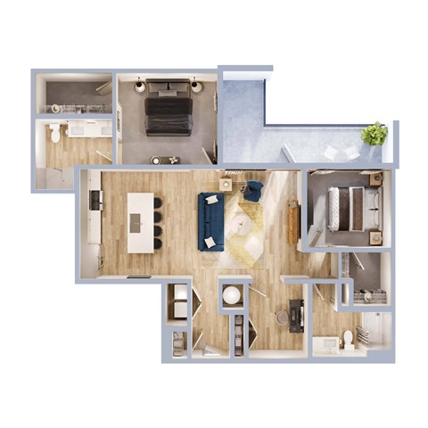 Floor plan for 2 beds, 2 baths, 1209 sqft