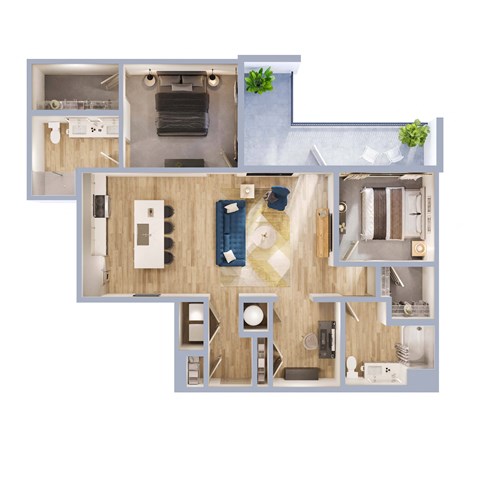 Floor plan for 2 beds, 2 baths, 1209 sqft