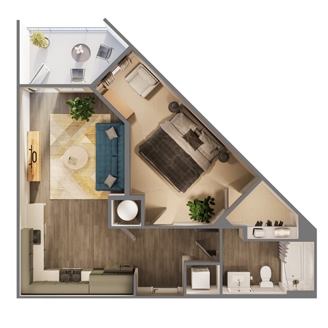 Floor plan for 1 bed, 1 bath, 600 sqft