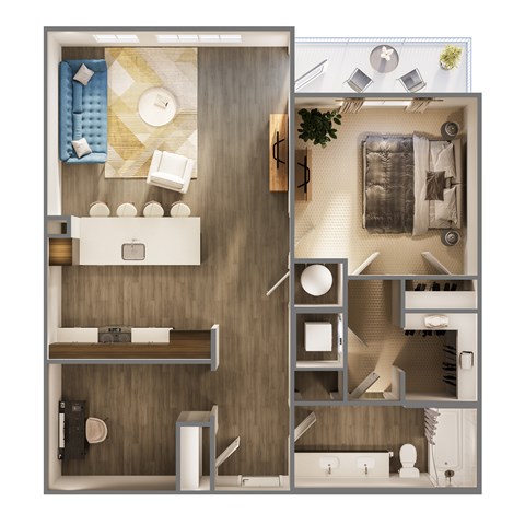 Floor plan for 1 bed, 1 bath, 1035 sqft