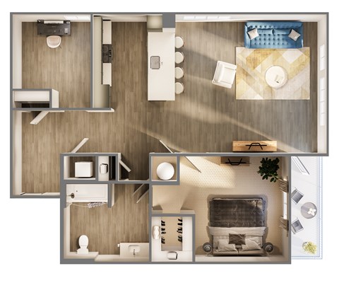 Floor plan for 1 bed, 1 bath, 1035 sqft