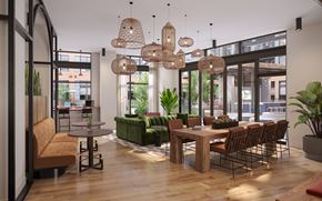 Charlotte apartment for rent - A modern room with a long table and chairs.