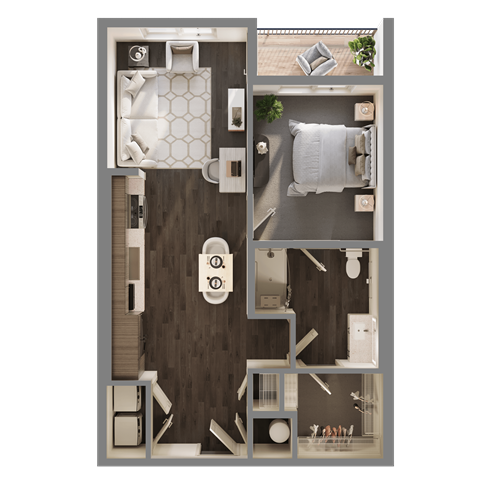 Floor plan for 1 bed, 1 bath, 703 sqft
