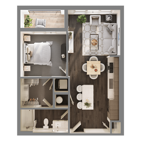 Floor plan for 1 bed, 1 bath, 657 sqft