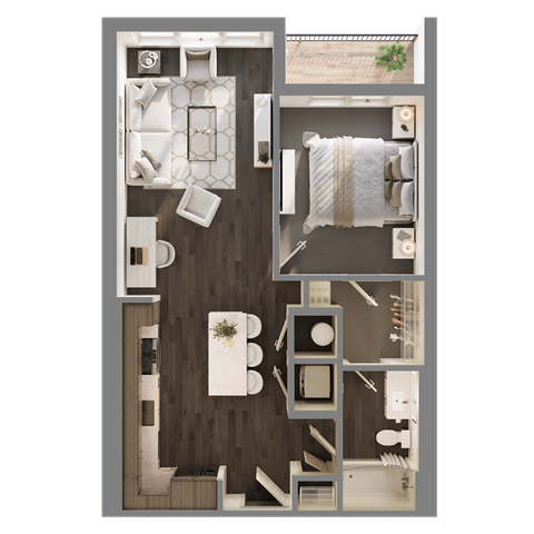 Floor plan for 1 bed, 1 bath, 707 sqft