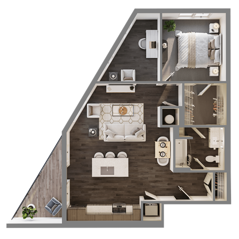 Floor plan for 1 bed, 1 bath, 922 sqft