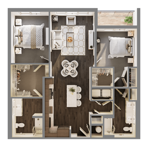 Floor plan for 2 beds, 2 baths, 1108 sqft