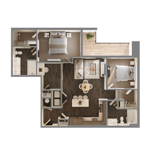 Floor plan for 2 beds, 2 baths, 1138 sqft