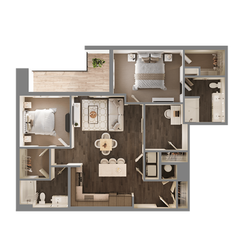 Floor plan for 2 beds, 2 baths, 1171 sqft