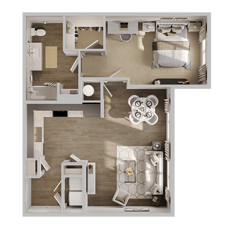 Floor plan for 1 bed, 1 bath, 860 sqft