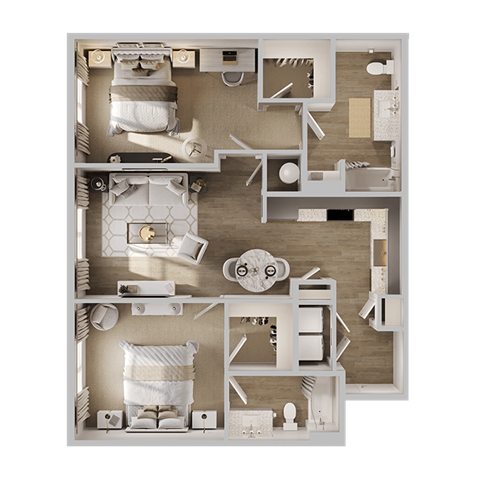 Floor plan for 2 beds, 2 baths, 1079 sqft