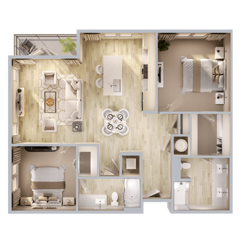 Floor plan for 2 beds, 2 baths, 1194 sqft