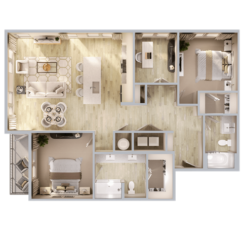 Floor plan for 2 beds, 2 baths, 1294 sqft