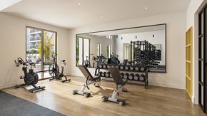 Del Valle apartment for rent - A spacious home gym with a mirror, exercise equipment, and a view of the outdoors.