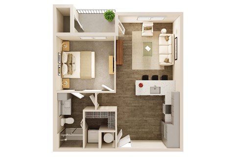 Floor plan for 1 bed, 1 bath, 693 sqft